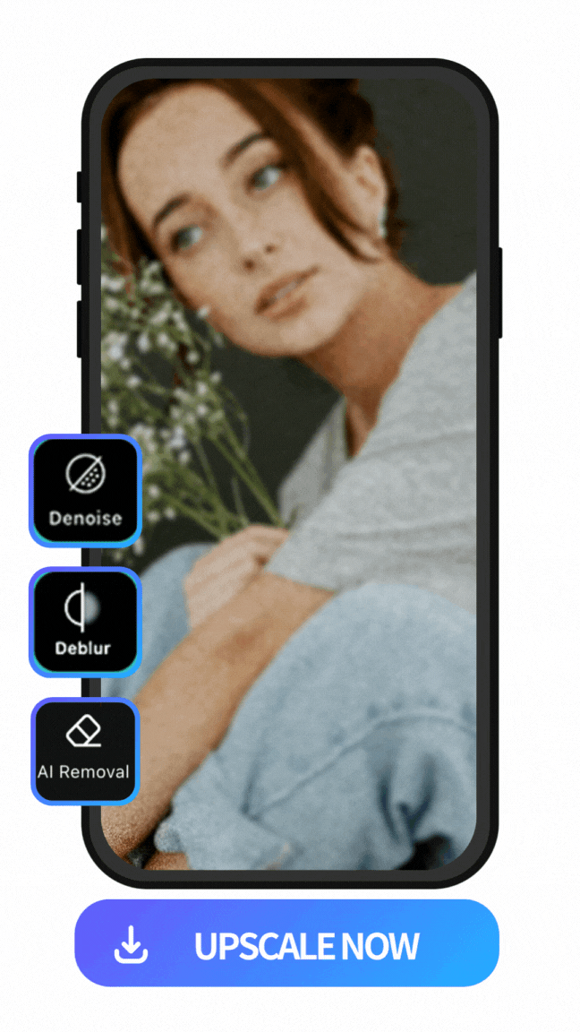 upscale a woman's image with PhotoDirector by applying Denoise, Deblur and AI Removal features